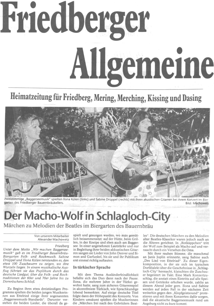 Wir machen Baggerseemusik - Das Forum für akustische Musik - unplugged in Augsburg und Umgebung 1990 bis 1994 - Friedberger Allgemeine Zeitung