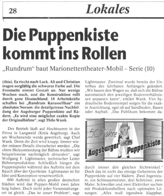1. Deutschland Tournee Augsburger Puppenkiste 1998/99 - Augsburger Allgemeine Zeitung 10.02.1998